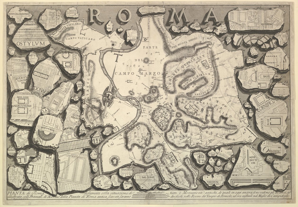 Plan over Roma..., fra Le Antichità Romane Roman Antiquities, ca. 1756. av Giovanni Battista Piranesi