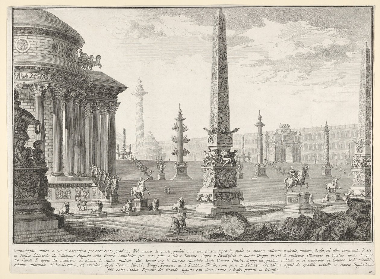 Plate 10: Den gamle Capitol steg opp med omtrent hundre trinn [...] Campido..., 1743. av Giovanni Battista Piranesi