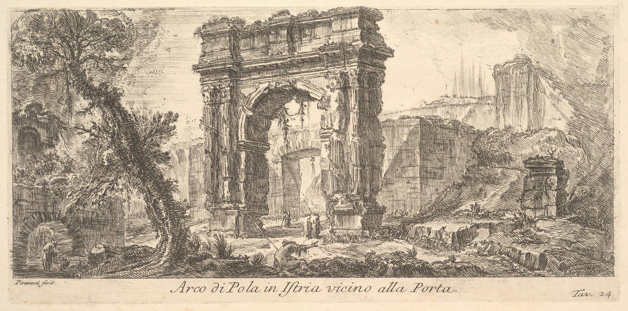 Plate 24: Polabuen i Istria nær porten Arco di Pula i Istria nær Por ..., ca. 1750. av Giovanni Battista Piranesi