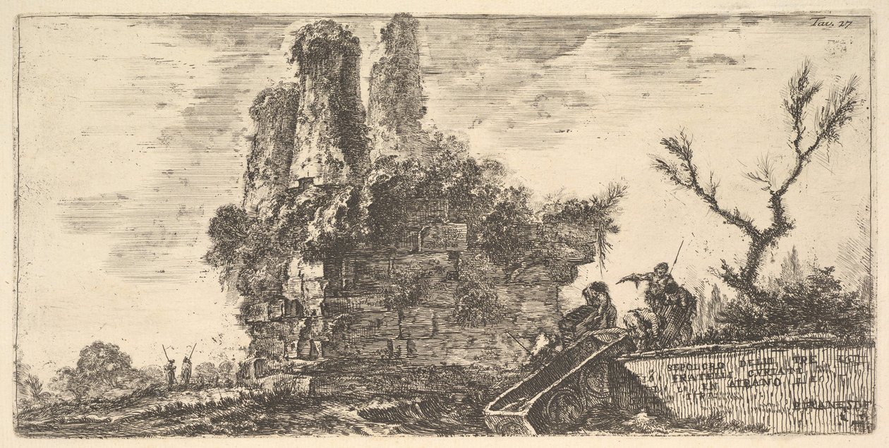 Plate 27: Graven til de tre Curiatii-brødrene i Albano Graven til de tre brødrene C ..., ca. 1748. av Giovanni Battista Piranesi