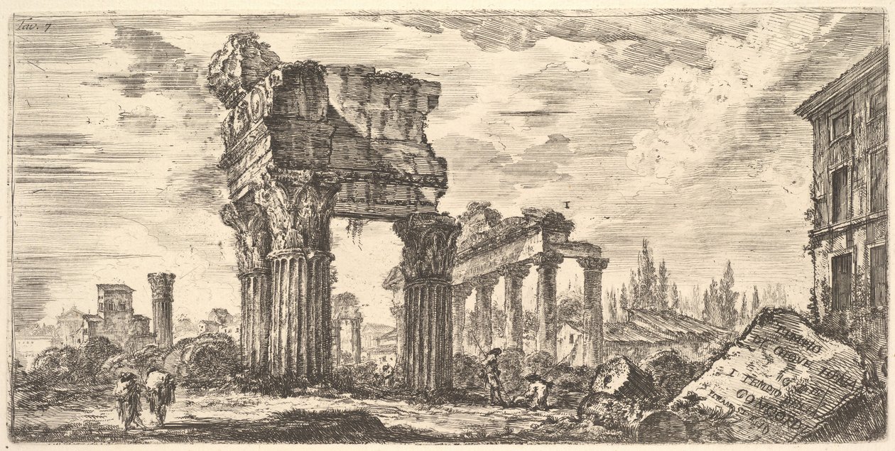 Plate 7: Temple of Jupiter Tonans Jupiter the Thunderer. 1. Temple of Concord. Temp..., ca. 1748. av Giovanni Battista Piranesi