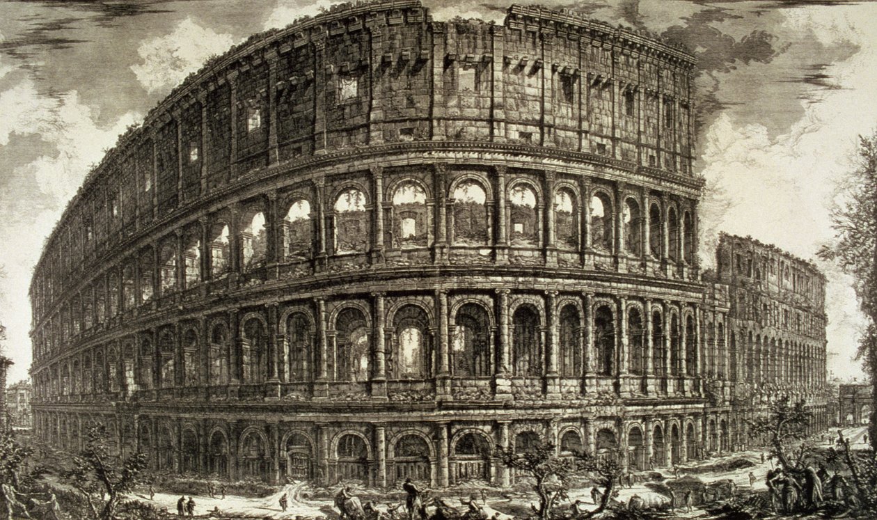 Plate XCVII-VIII Utsikt over det flaviske amfiteateret, kjent som Colosseum fra 