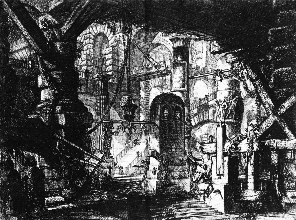 Tallerken fra #39;Carceri d#39;invenzione#39;-serien av Giovanni Battista Piranesi