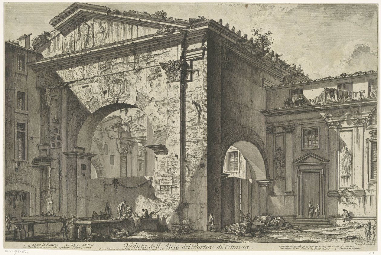 Porticus van Octavia i Roma Utsikt over Atrium av Portico of Octavia (tittel på objekt) Gezichten op Roma (serietittel) Utsikt over Roma designet og gravert av Giambattista Piranesi-arkitekten Ve (nez) iano (serietittel) av Giovanni Battista Piranesi