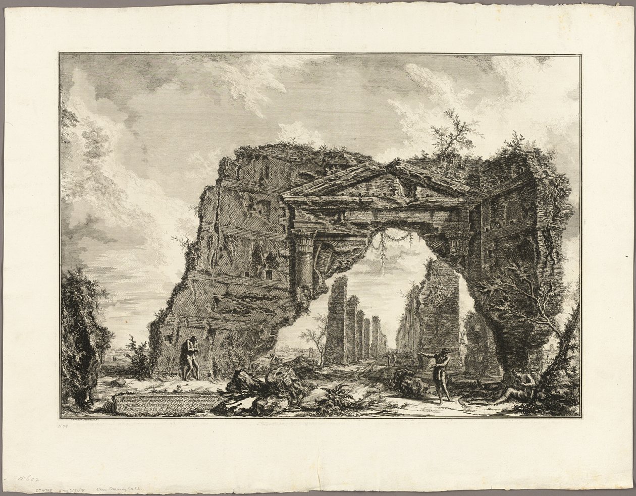 Rester av en overbygd portiko, eller en kryptoportikus, i en villa i Domitian, fem mil utenfor Roma på Frascati-veien, fra utsikt over Roma av Giovanni Battista Piranesi