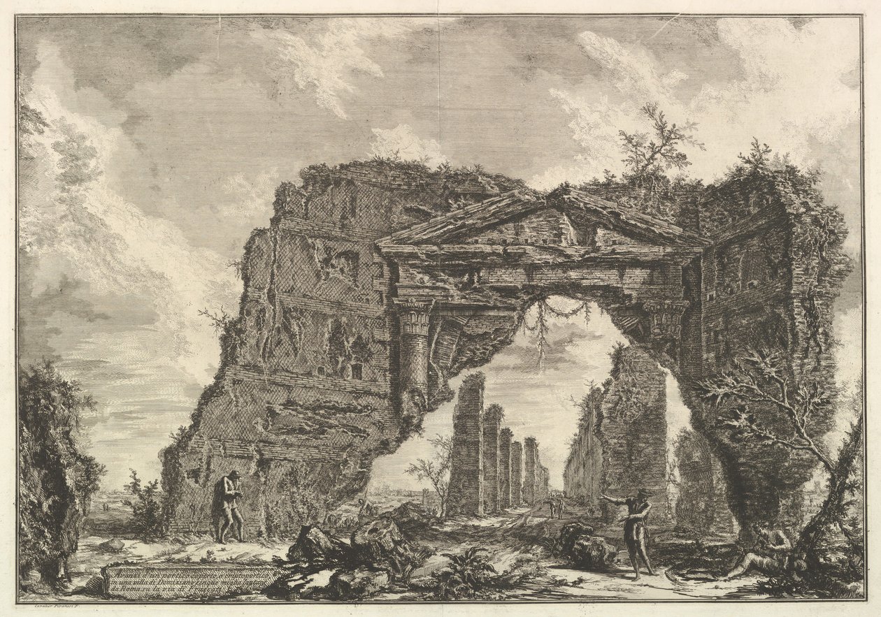 Rester av en overbygd portiko, eller en kryptoportiucus, i en villa i Domitian, fem mil..., ca. 1766. av Giovanni Battista Piranesi