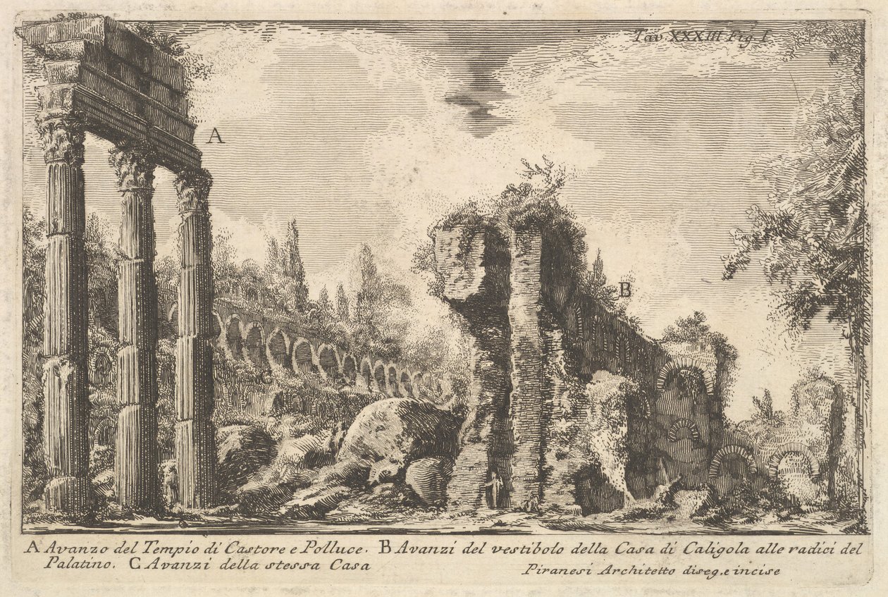 Rester av tempelet til Castor og Pollux . . . Avanzo del Tempio di Castore e ..., 1700-tallet. av Giovanni Battista Piranesi