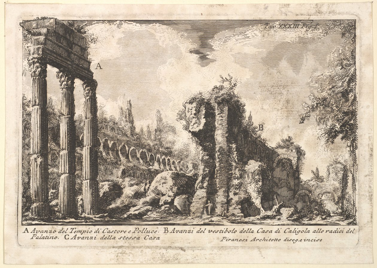 Rester av tempelet til Castor og Pollux . . . Avanzo del Tempio di Castore e P..., 1700-tallet. av Giovanni Battista Piranesi