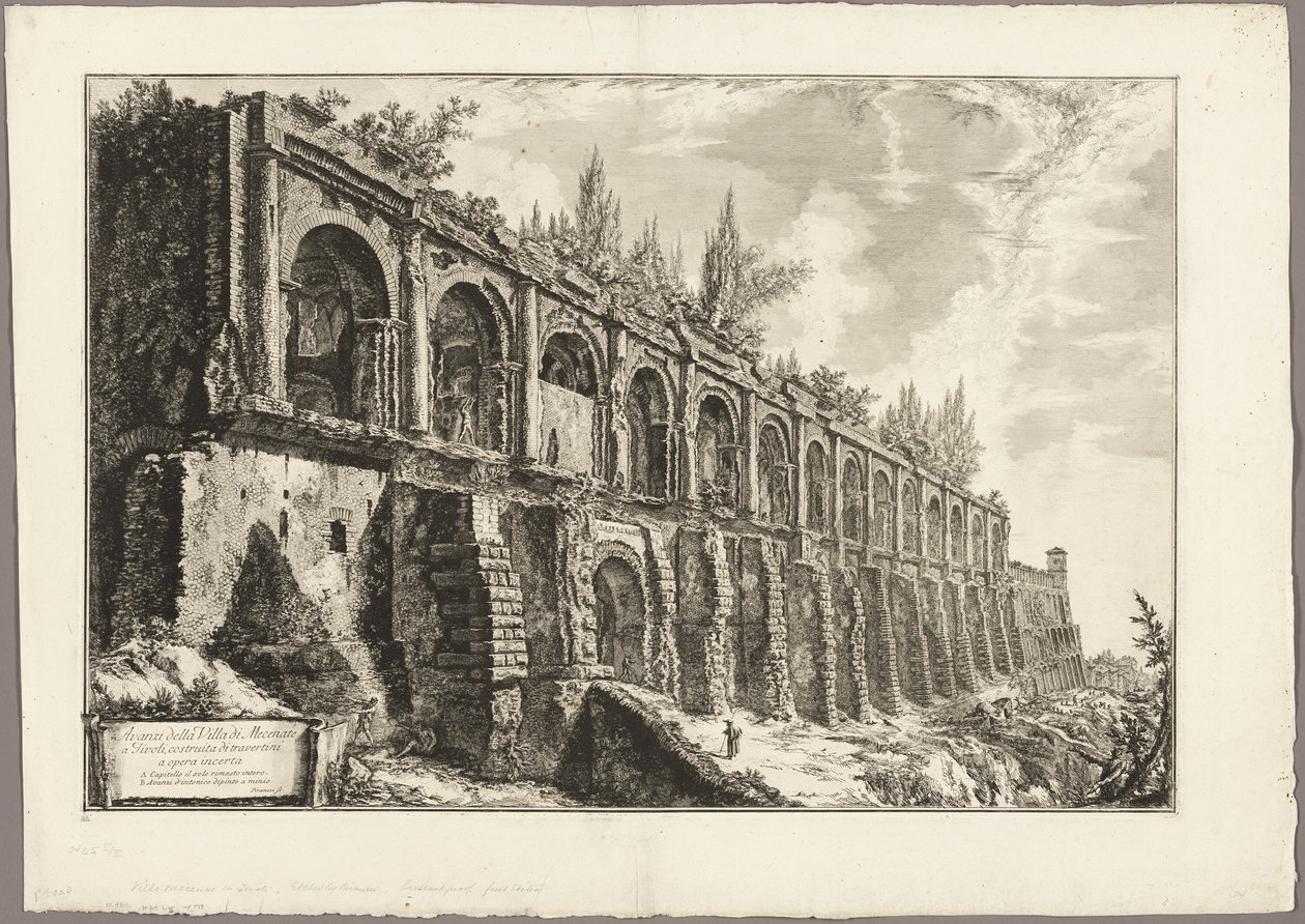 Rester av Villa of Maecenas i Tivoli, fra utsikt over Roma av Giovanni Battista Piranesi