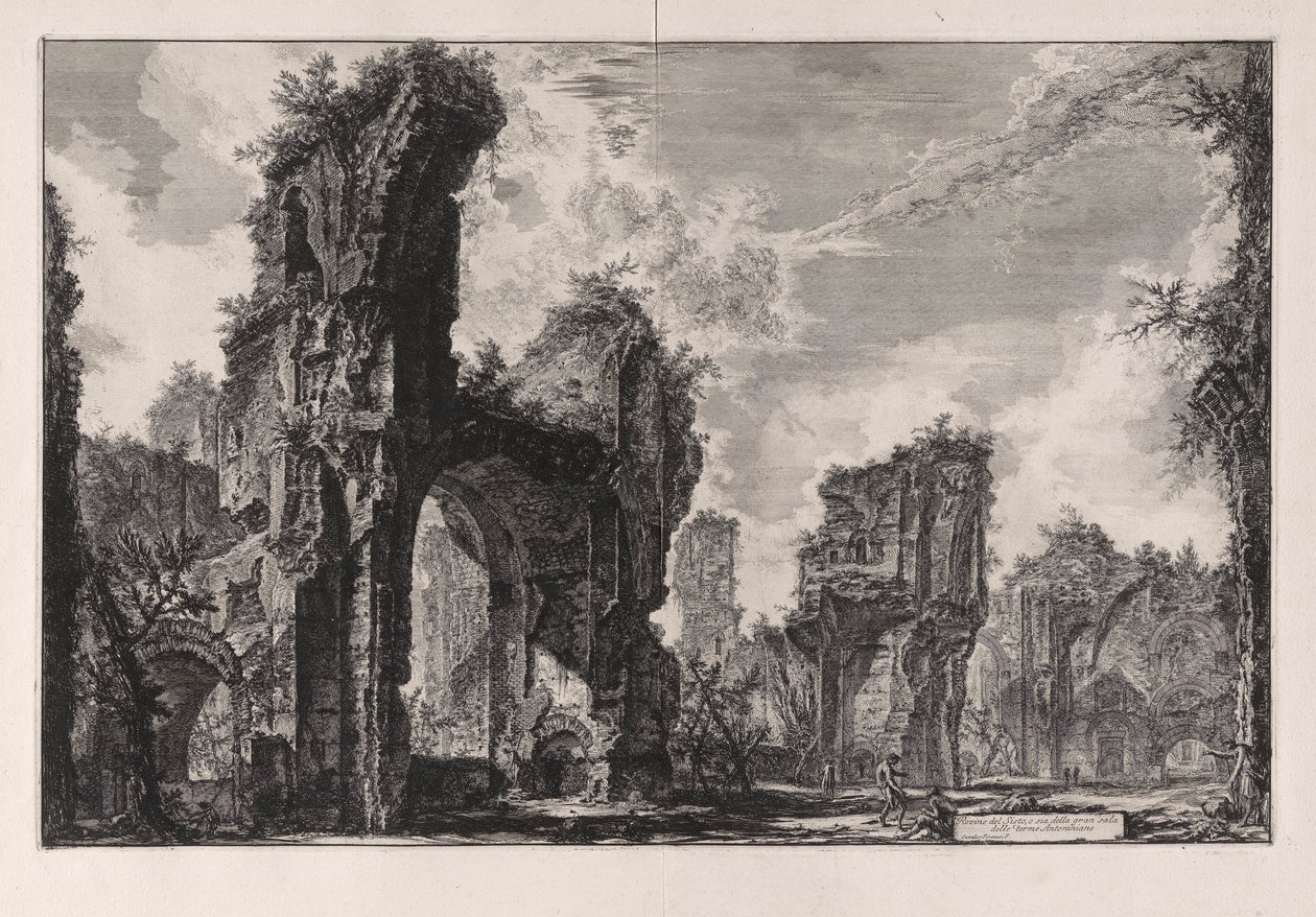 Ruinene av Sisto, o sia della gran sala delle Terme Antoniniane (ruinene av Xystus, eller det kan være av sentralhallen til Antonine-badene [Baths of Caracalla]) fra Vedute di Roma (Utsikt over Roma) av Giovanni Battista Piranesi