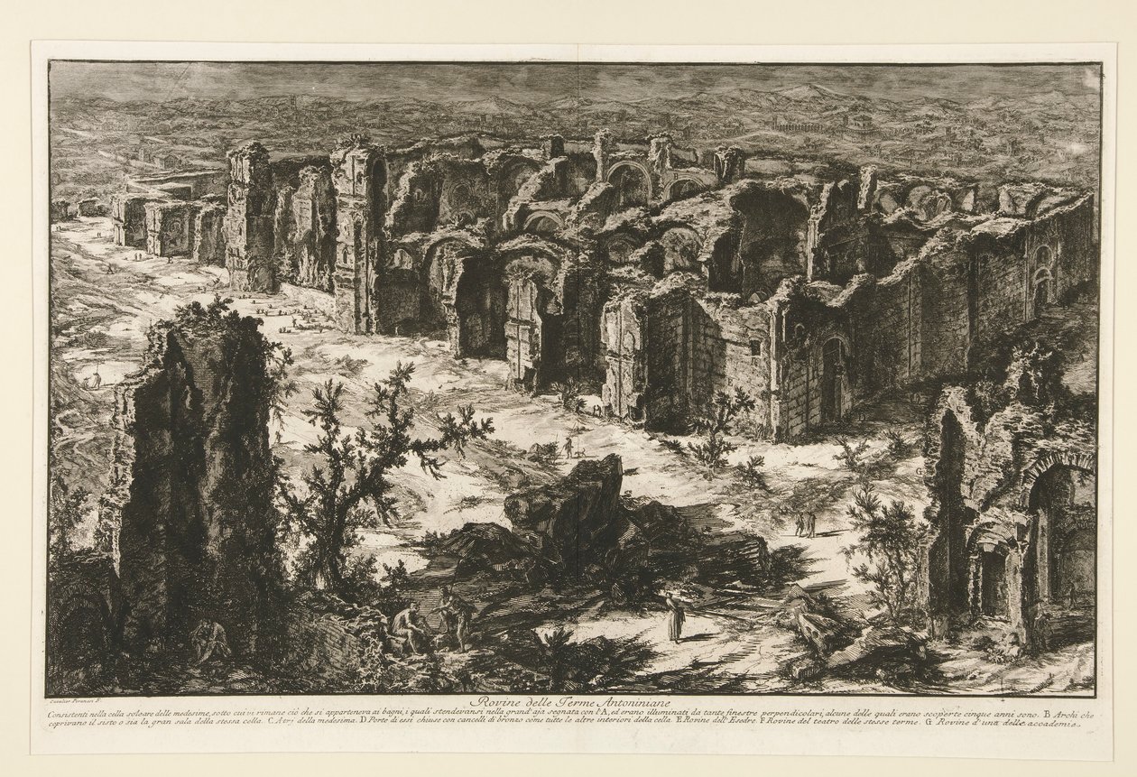 Ruinene av Antonine-badene [Baths of Caracalla], fra utsikt over Roma av Giovanni Battista Piranesi