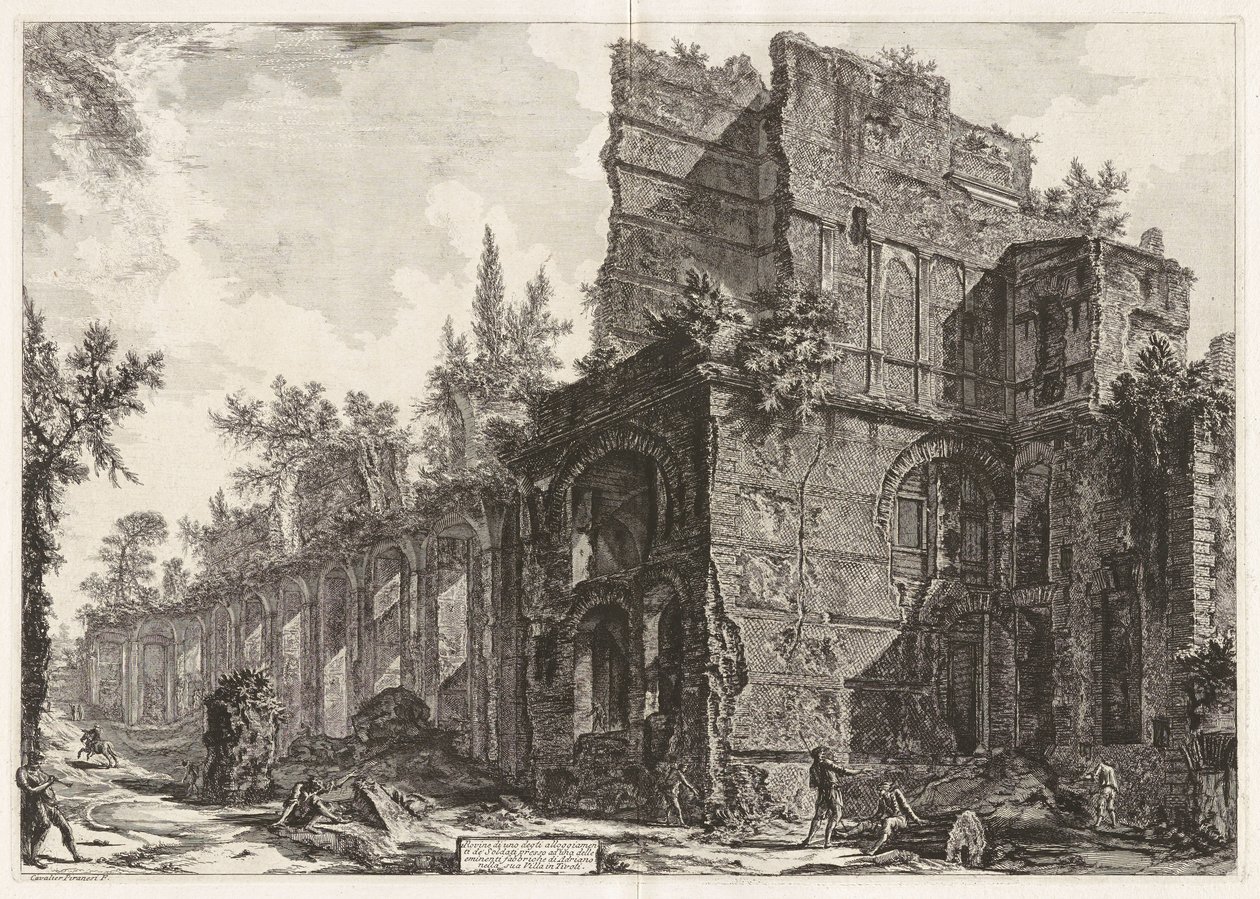 Ruiner av en av soldatenes kaserner nær en av Hadrians fremtredende bygninger i villaen hans i Tivoli, det såkalte Pretorio av Giovanni Battista Piranesi