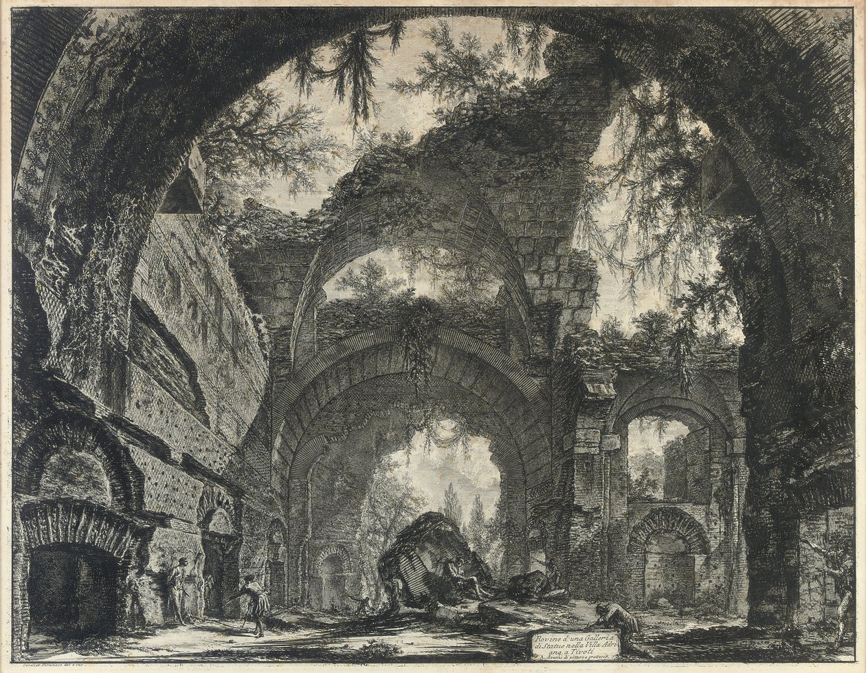 Ruinene av et galleri med statuer i Hadrians villa i Tivoli av Giovanni Battista Piranesi