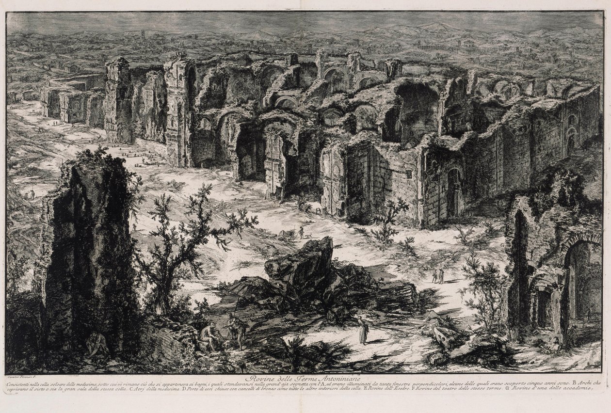 Ruinene av Caracallas termer (fra: Vedute di Roma) av Giovanni Battista Piranesi