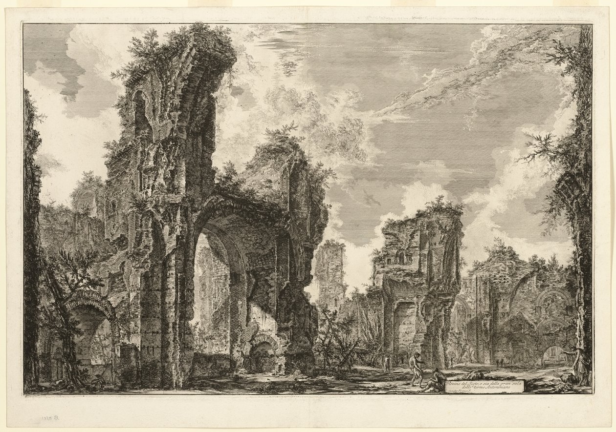 Ruinene av Xystus [en lang åpen portiko brukt til atletiske øvelser], den sentrale hallen til Antonine Baths [The Baths of Caracalla], fra utsikt over Roma av Giovanni Battista Piranesi