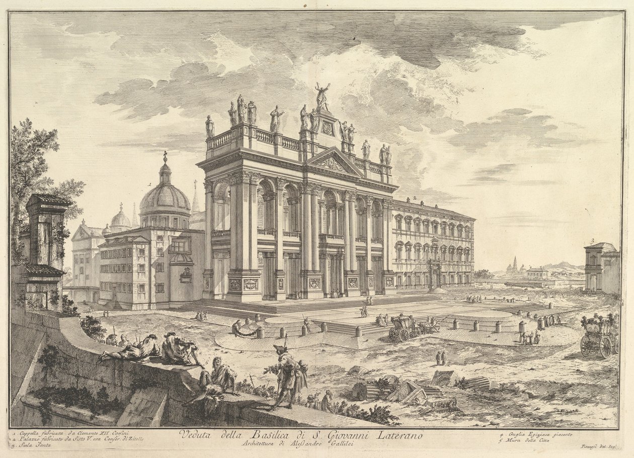 S. Giovanni in Laterano, hovedfasade, med palasset og Scala Santa til høyre (Veduta della Basilica di S. Giovanni Laterano), fra «Vedute di Roma» av Giovanni Battista Piranesi