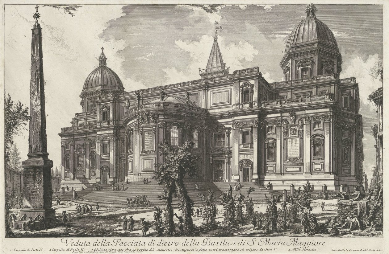 Santa Maria Maggiore i Roma Utsikt over bakfasaden til basilikaen S. Maria Maggiore (tittel på objekt) Gezichten op Roma (serietittel) Utsikt over Roma designet og gravert av Giambattista Piranesi-arkitekten Ve (nez) iano (serietittel) av Giovanni Battista Piranesi