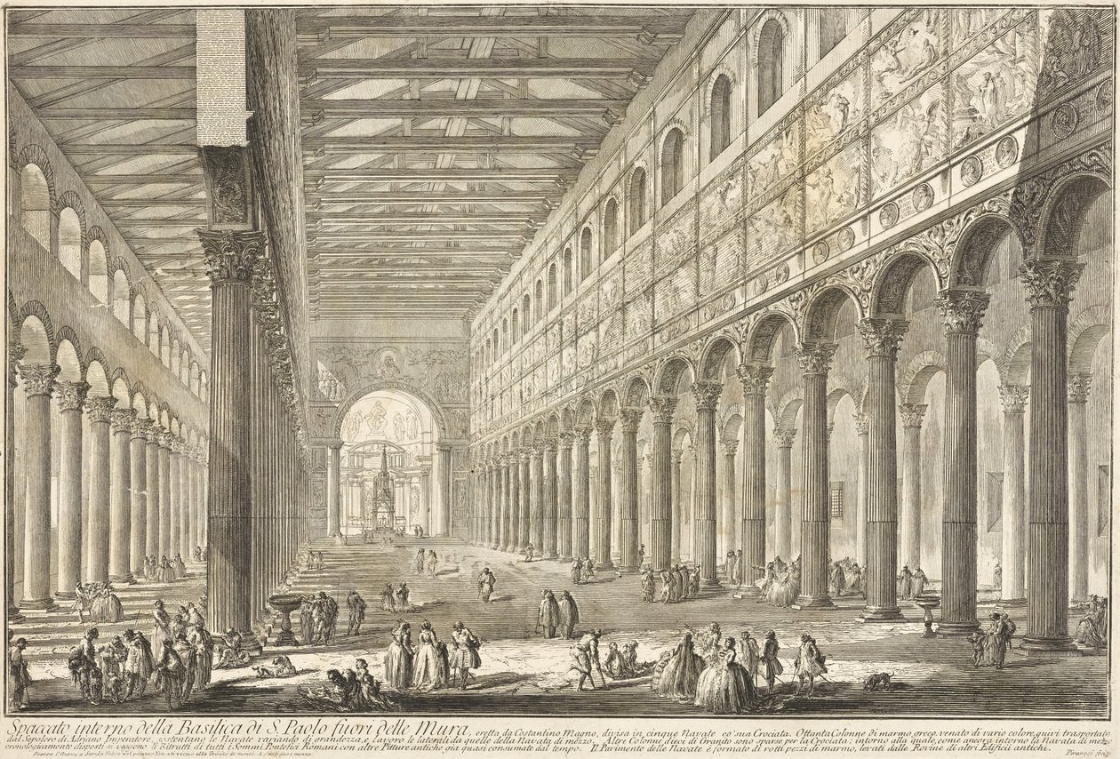 Snitt gjennom interiøret i basilikaen Sankt Paul utenfor Murene av Giovanni Battista Piranesi