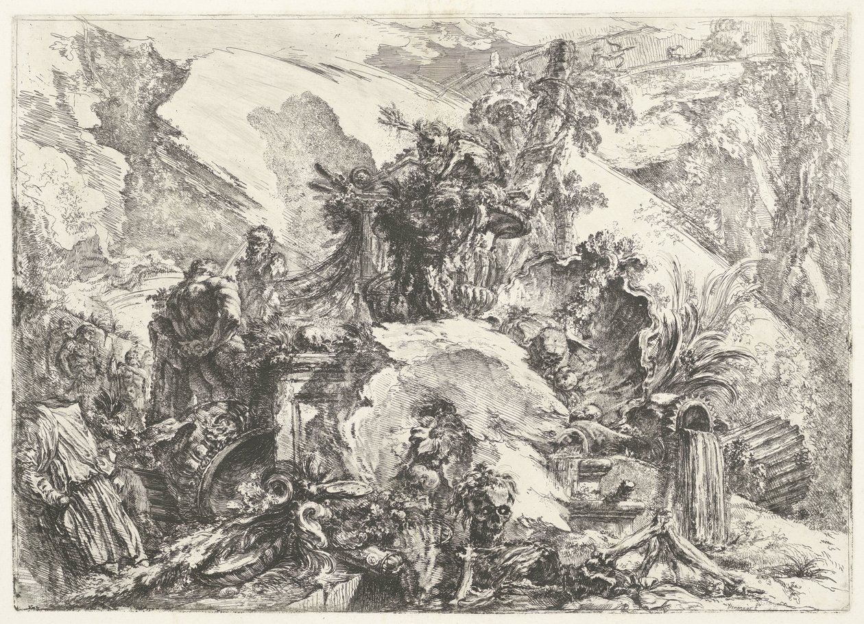 Skjeletter og skulpturer Capricci decorativi (tidligere serietittel) Grotteschi (serietittel) av Giovanni Battista Piranesi