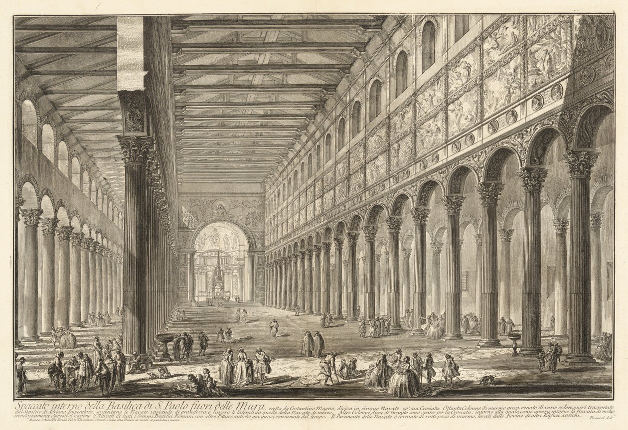 Interiør av basilikaen San Paolo fuori le Mura av Giovanni Battista Piranesi