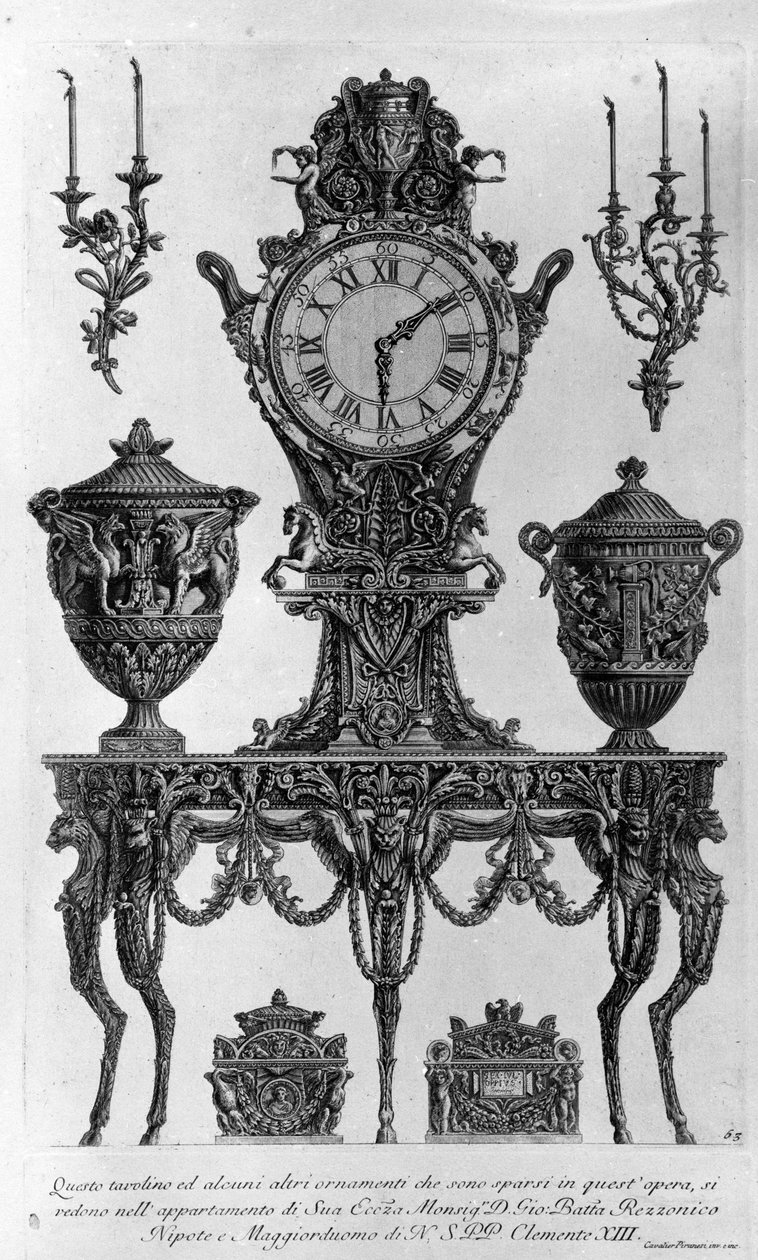 Bord og dekorasjoner for biskop Batta Rezzonico, nevø og butler av Clement XIII. Tegning av Giovanni Piranesi (kjent som Piranese) (1720-1778). av Giovanni Battista Piranesi