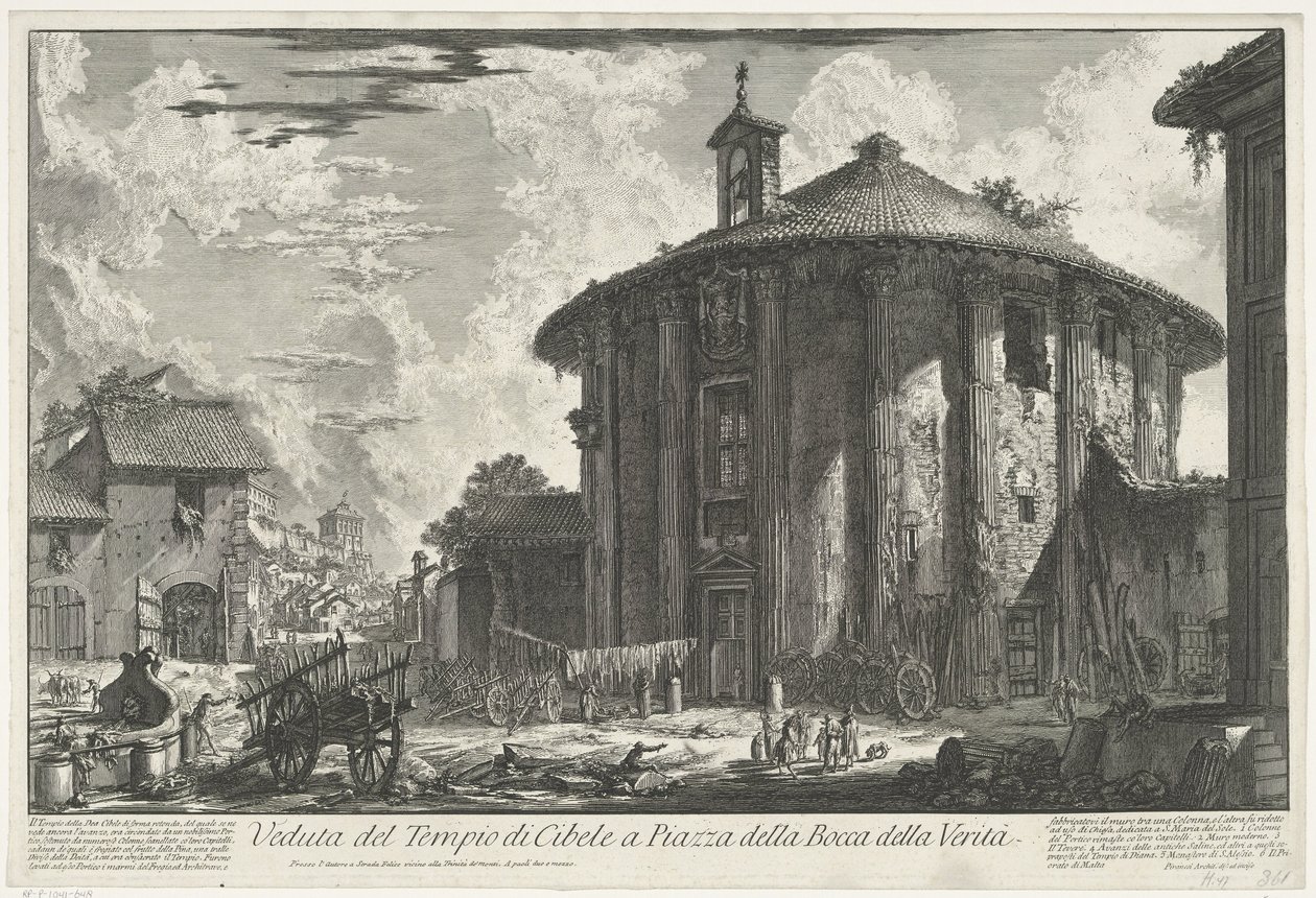 Tempel van Hercules Invictus i Roma Utsikt over Cybele-tempelet på Piazza della Bocca della Verità (tittel på objekt) Gezichten op Roma (serietittel) Utsikt over Roma designet og gravert av Giambattista Piranesi-arkitekten Ve (nez) iano (serietittel) av Giovanni Battista Piranesi