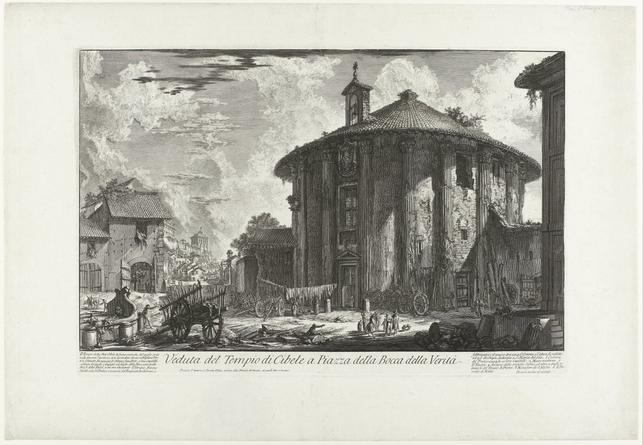 Tempel van Hercules Invictus te Roma (tittel på objekt) Utsikt over Cybele-tempelet på Piazza della Bocca della Verità (tittel på objekt) Gezichten op Roma (serietittel) Utsikt over Roma designet og gravert av Giambattista Piranesi-arkitekten Ve (nez) iano av Giovanni Battista Piranesi