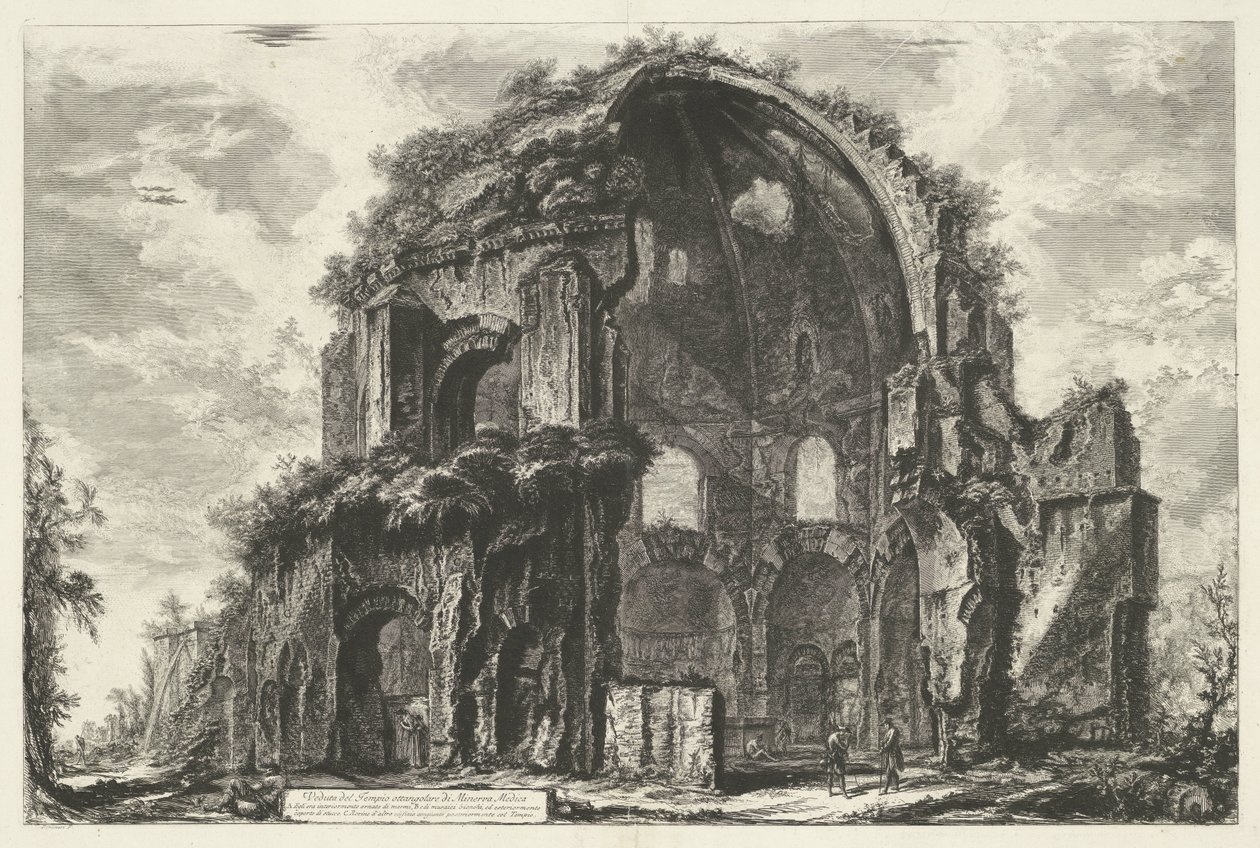 Tempel van Minerva Medica te Roma Utsikt over det oktangulære tempelet til Minerva Medica (tittel på objekt) Gezichten op Roma (serietittel) Utsikt over Roma designet og gravert av Giambattista Piranesi-arkitekten Ve (nez) iano (serietittel) av Giovanni Battista Piranesi