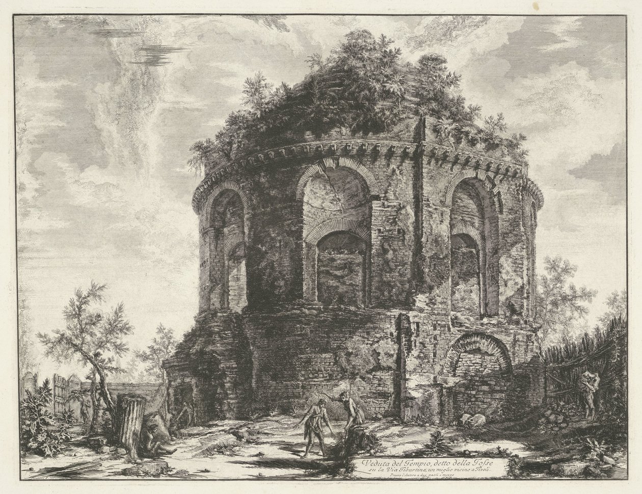 Hostetempel ved Tivoli Utsikt over tempelet, kalt della Tosse på Via Tiburtina, en kilometer nær Tivoli (tittel på objekt) Gezichten op Roma (serietittel) Utsikt over Roma designet og gravert av Giambattista Piranesi-arkitekten Ve (nez) iano (seri) av Giovanni Battista Piranesi
