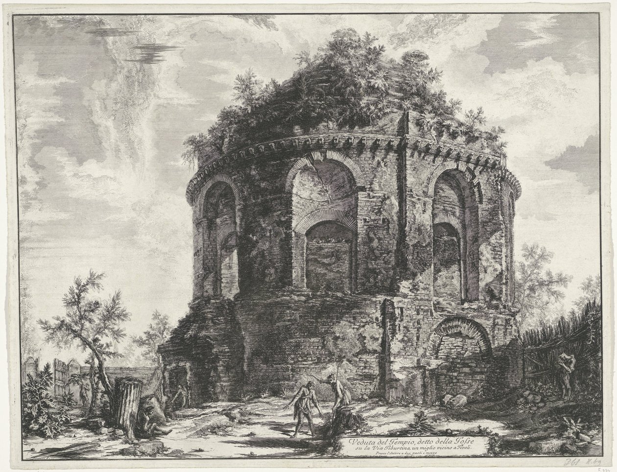 Hostetempel ved Tivoli Utsikt over tempelet, kalt della Tosse på Via Tiburtina, en kilometer nær Tivoli (tittel på objekt) Gezichten op Roma (serietittel) Utsikt over Roma designet og gravert av Giambattista Piranesi-arkitekten Ve (nez) iano (seri) av Giovanni Battista Piranesi
