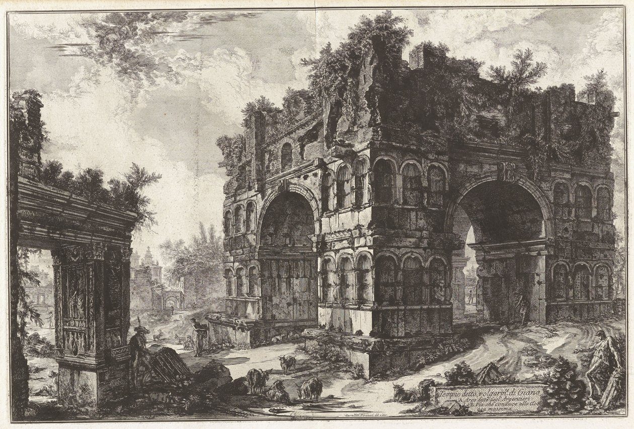 Det såkalte Janustempelet. A. Den såkalte Argentarii-buen, fra Vedute di Roma (Utsikter over Roma) av Giovanni Battista Piranesi