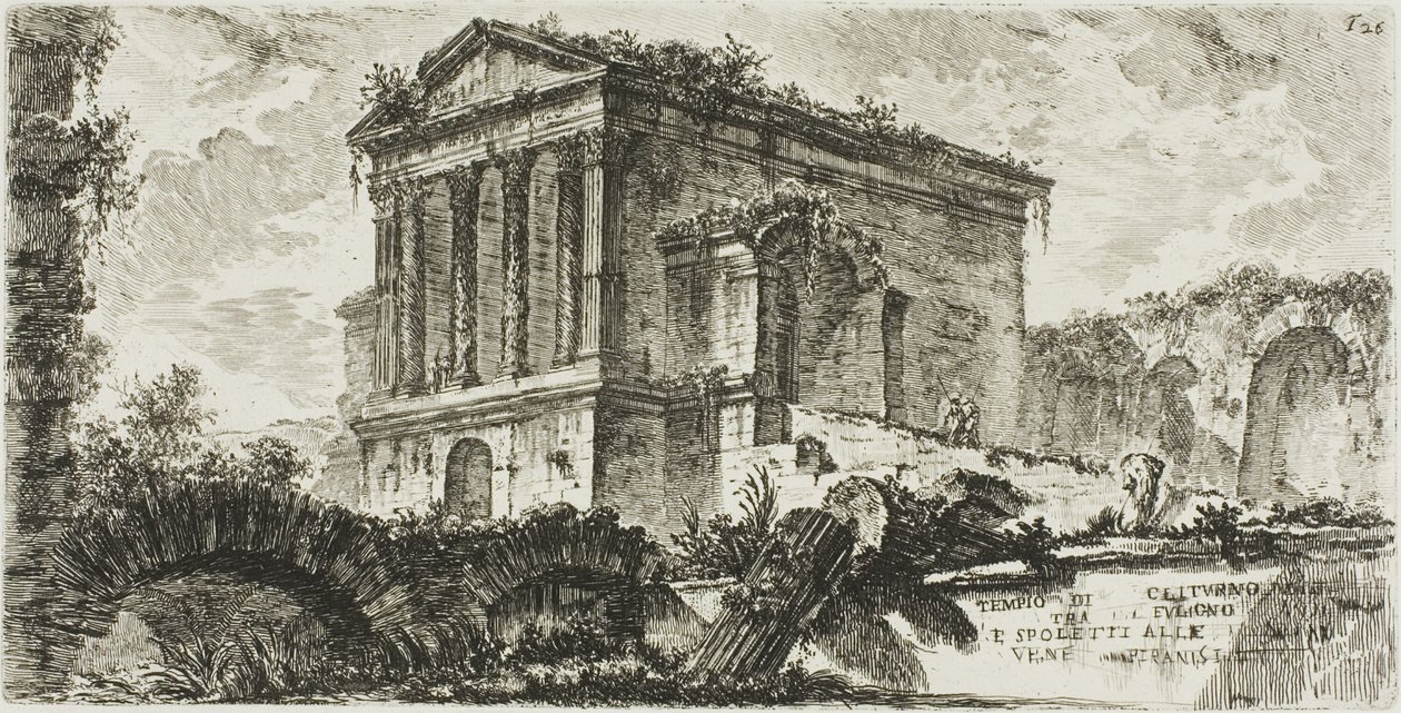 Temple of Clitumnus mellom Foligno og Spoleto, plate 26 fra Some Views of Triumphal Arches og andre monumenter av Giovanni Battista Piranesi
