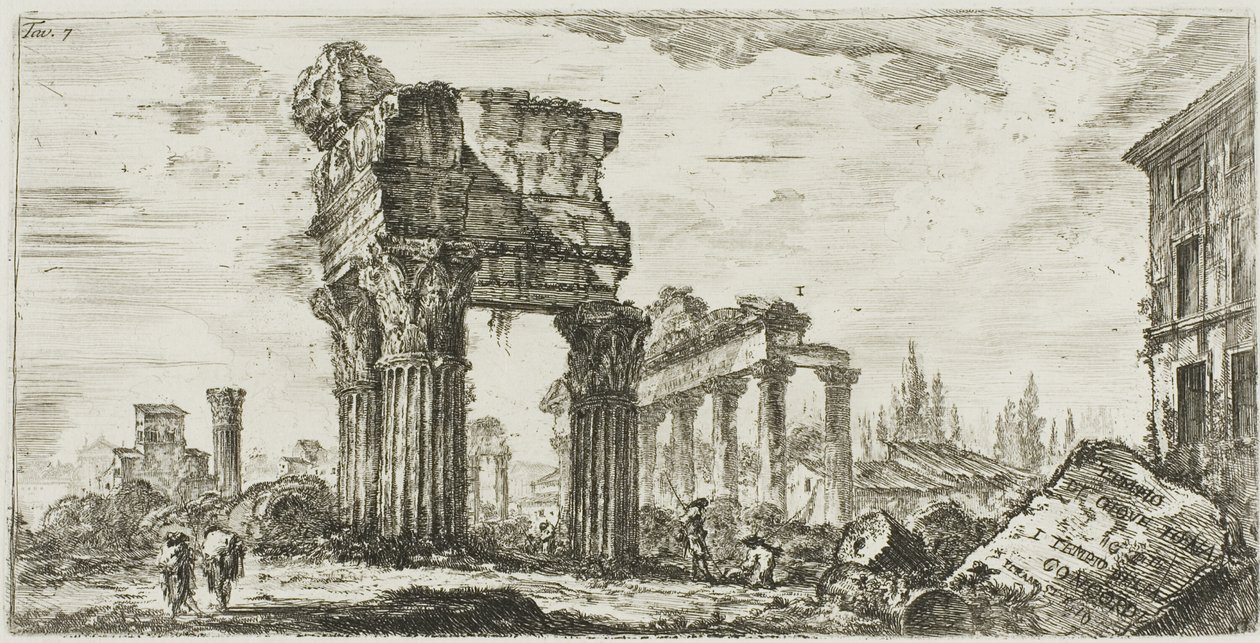 Temple of Jupiter Tonans [Jupiter the Thunderer]. 1. Temple of Concord, plate 7 fra Some Views of Triumphal Arches and other monuments av Giovanni Battista Piranesi