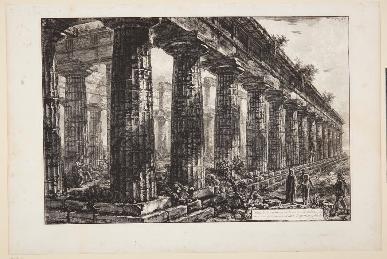Neptuntempelet i Paestum, sett fra siden og tegnet større enn på den første tavlen av Giovanni Battista Piranesi