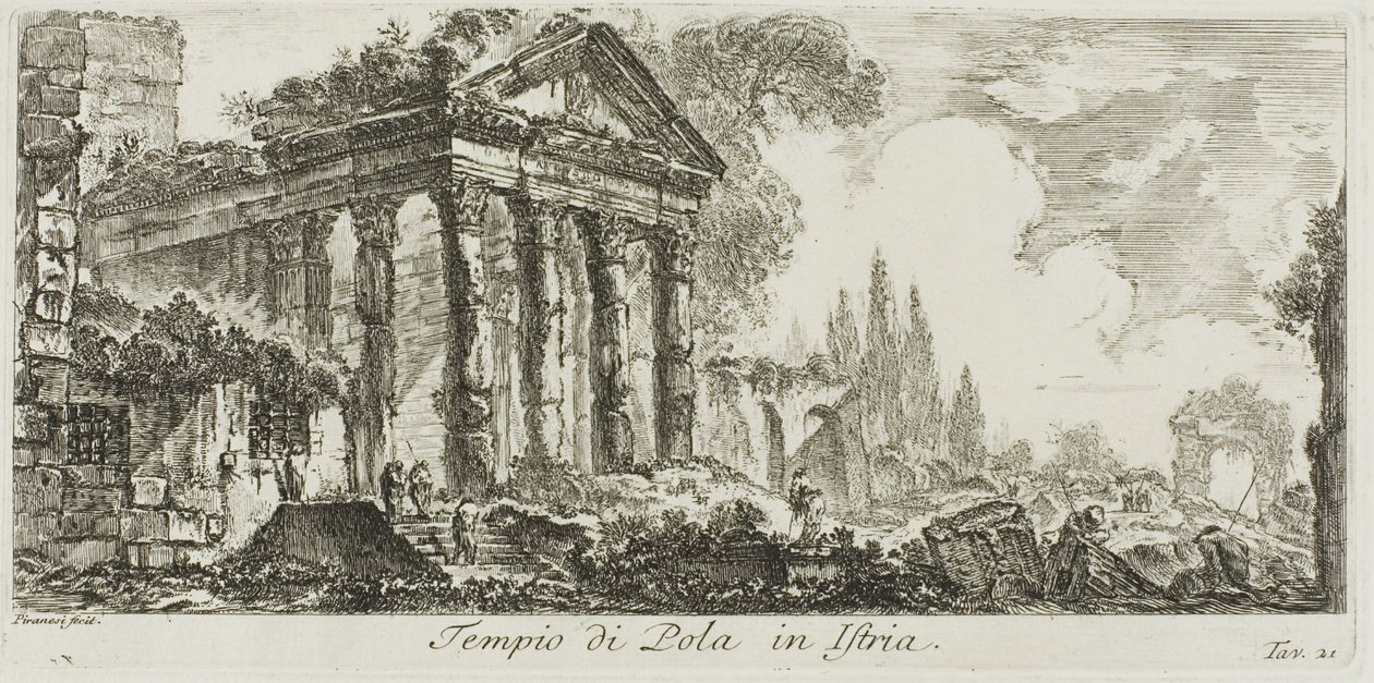 Pola-tempelet i Istria, plate 21 fra noen utsikter over triumfbuer og andre monumenter av Giovanni Battista Piranesi