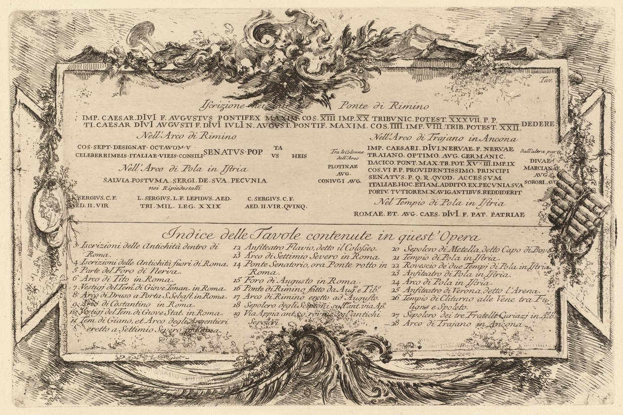 Tekstplate av Giovanni Battista Piranesi