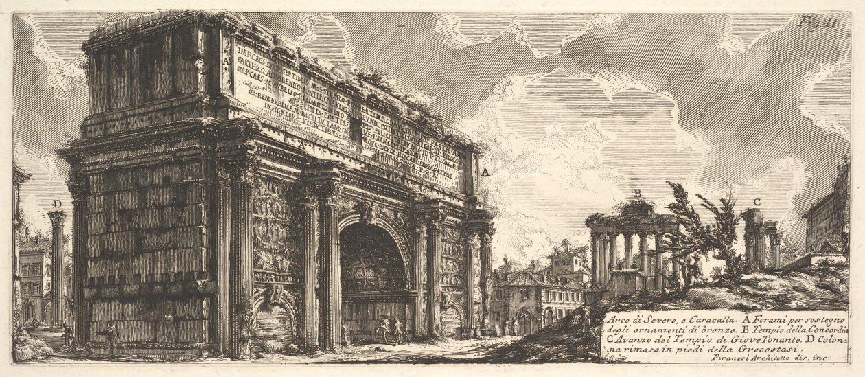 Buen til Septimius Severus Arco di Severo, fra Caracalla, ca. 1756 av Giovanni Battista Piranesi