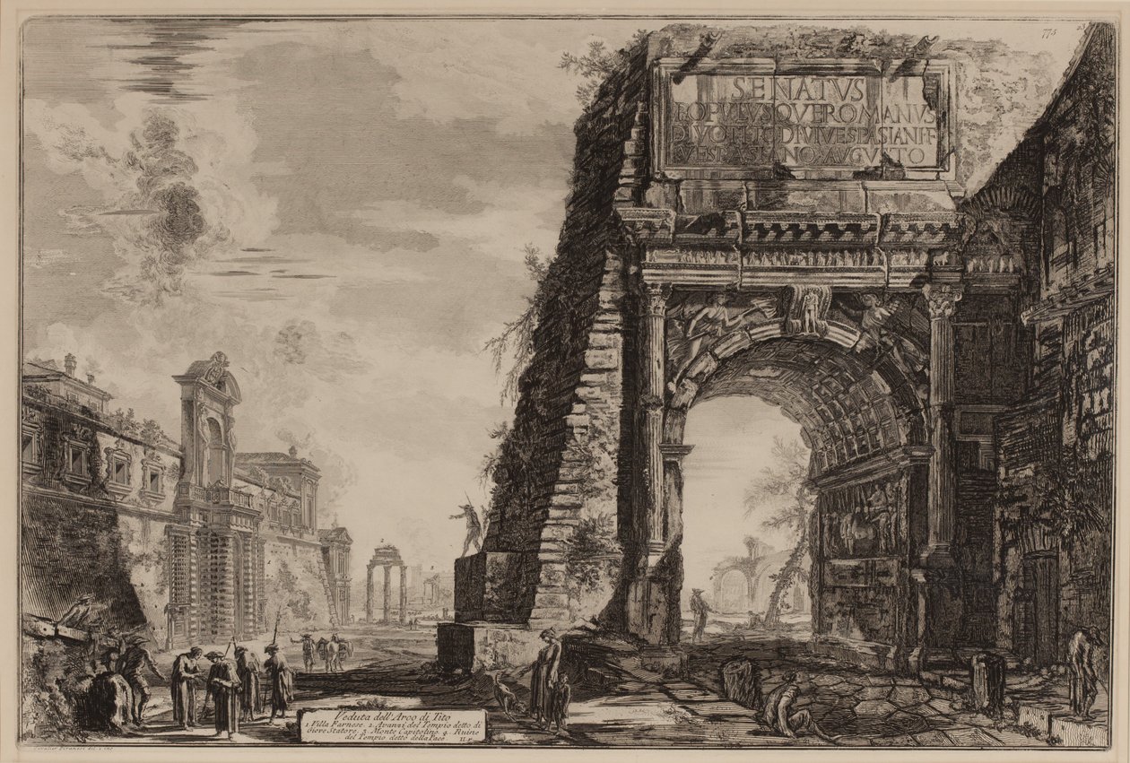 Titusbuen med Casino Farnese til venstre, ca. 1760-78 (radering) av Giovanni Battista Piranesi