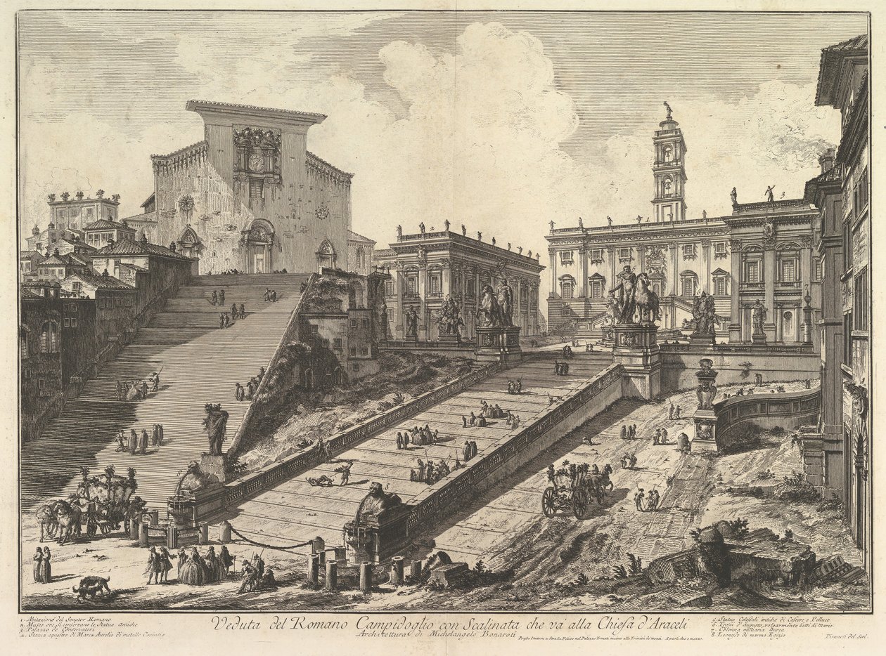 Capitol og trappene til S. Maria i Aracoeli Utsikt over den romerske Camipidoglio med ..., ca. 1775. av Giovanni Battista Piranesi