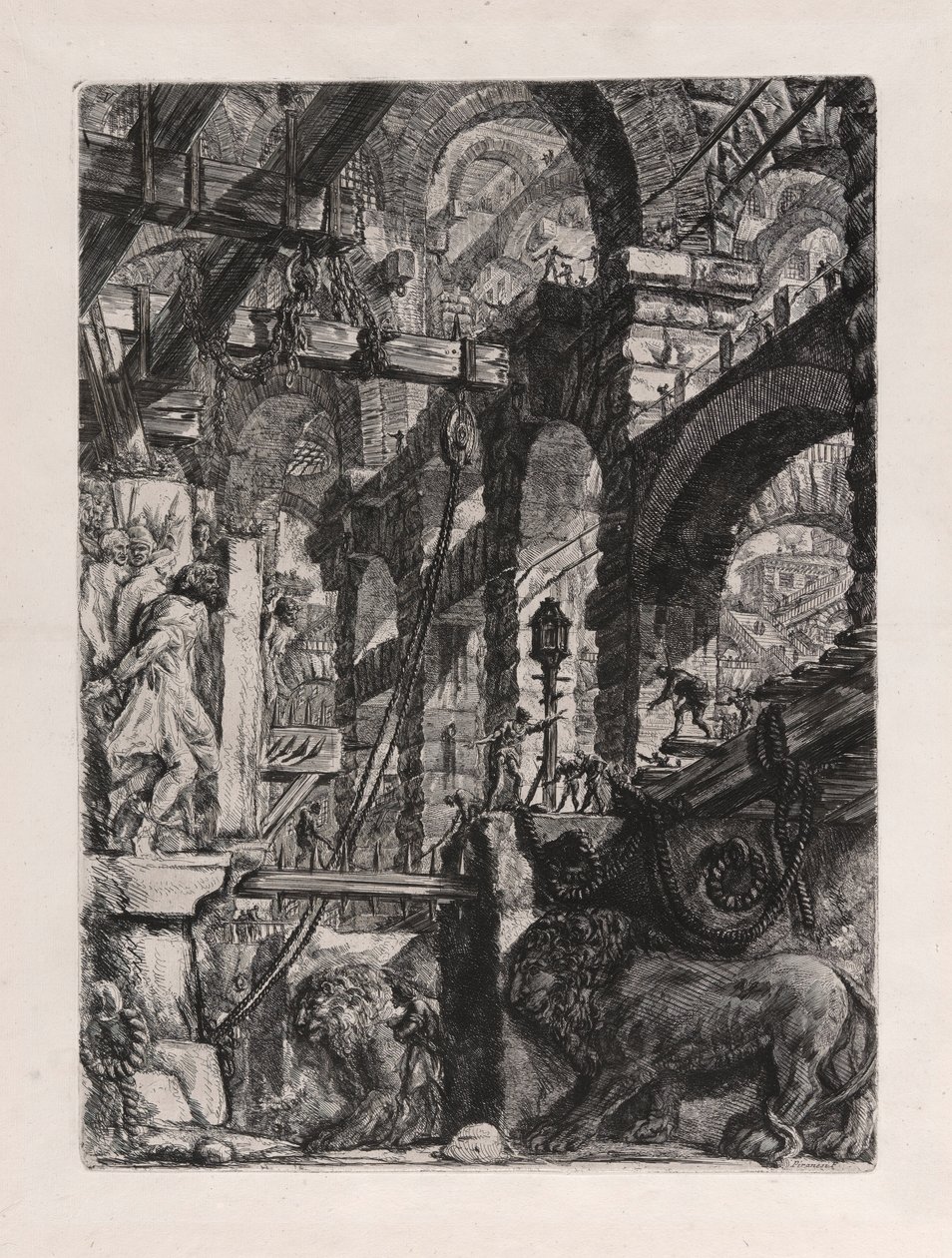 The Lion Bas-Reliefs, plate 5 fra Carceri d av Giovanni Battista Piranesi