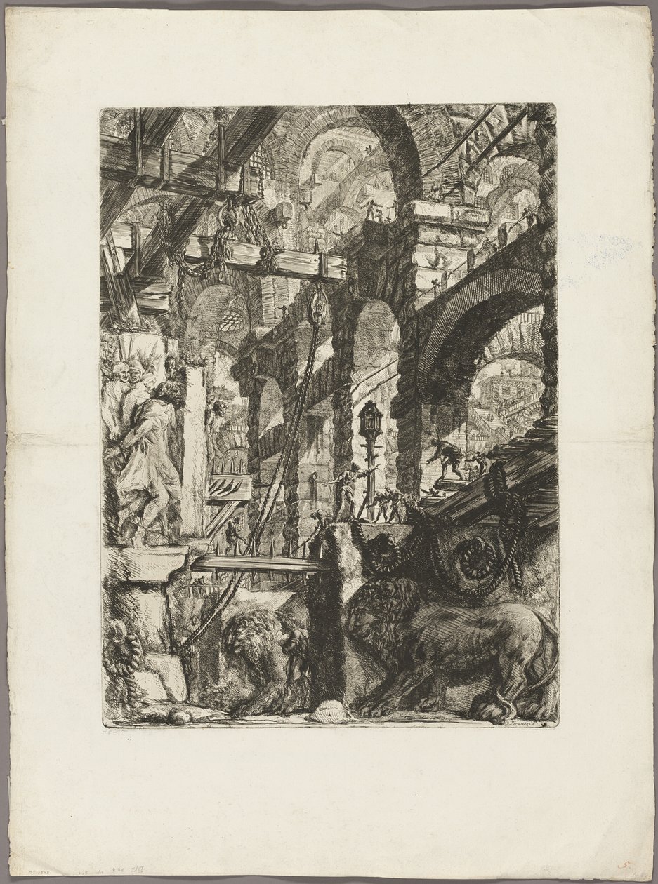 The Lion Bas-Reliefs, plate 5 fra Imaginary Prisons av Giovanni Battista Piranesi