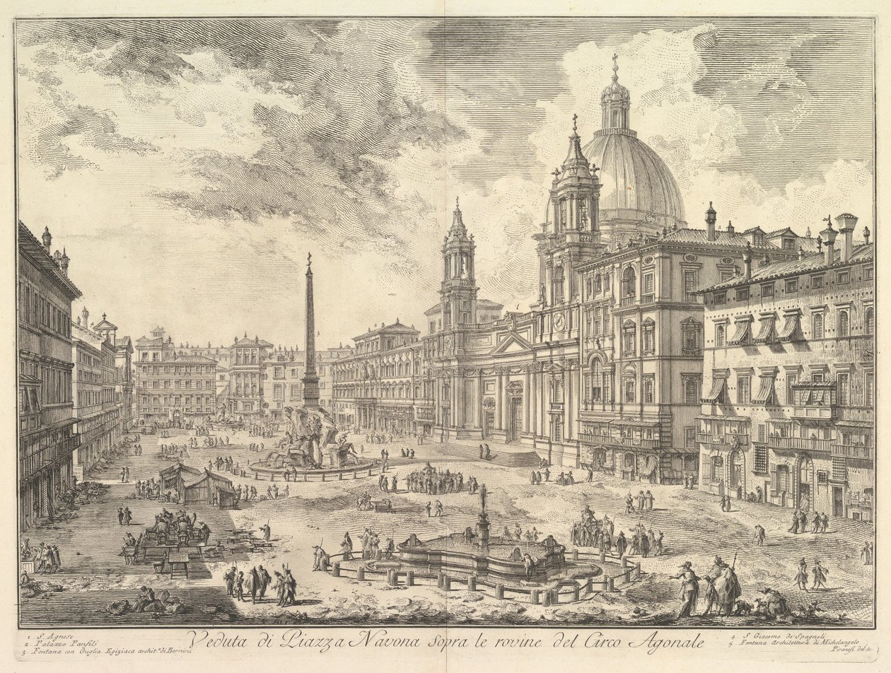 Piazza Navona i Roma over ruinene av Domitians sirkus, kirken Sant