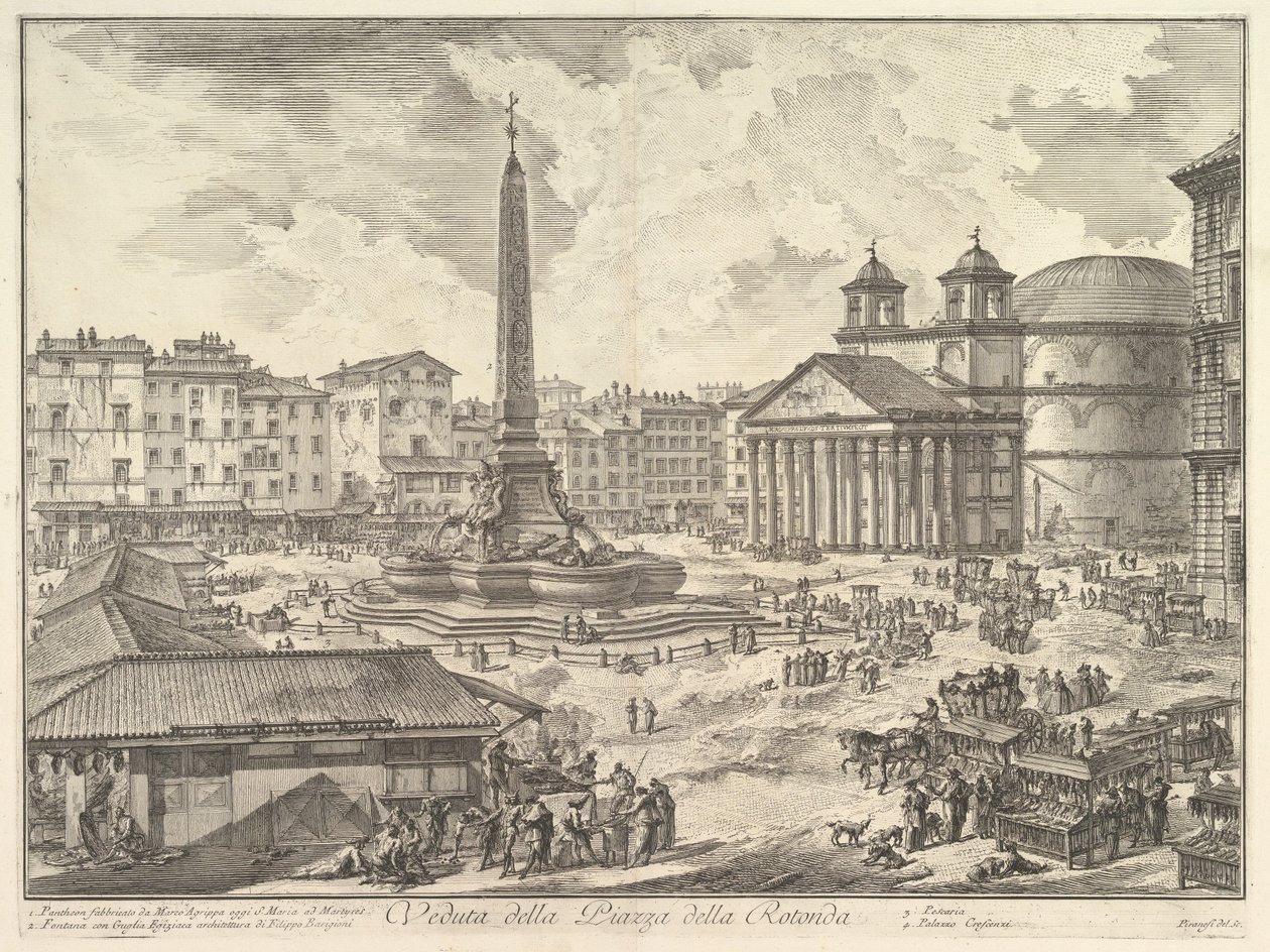 Piazza della Rotonda med Pantheon og obelisken, fra «Vedute di Roma» av Giovanni Battista Piranesi