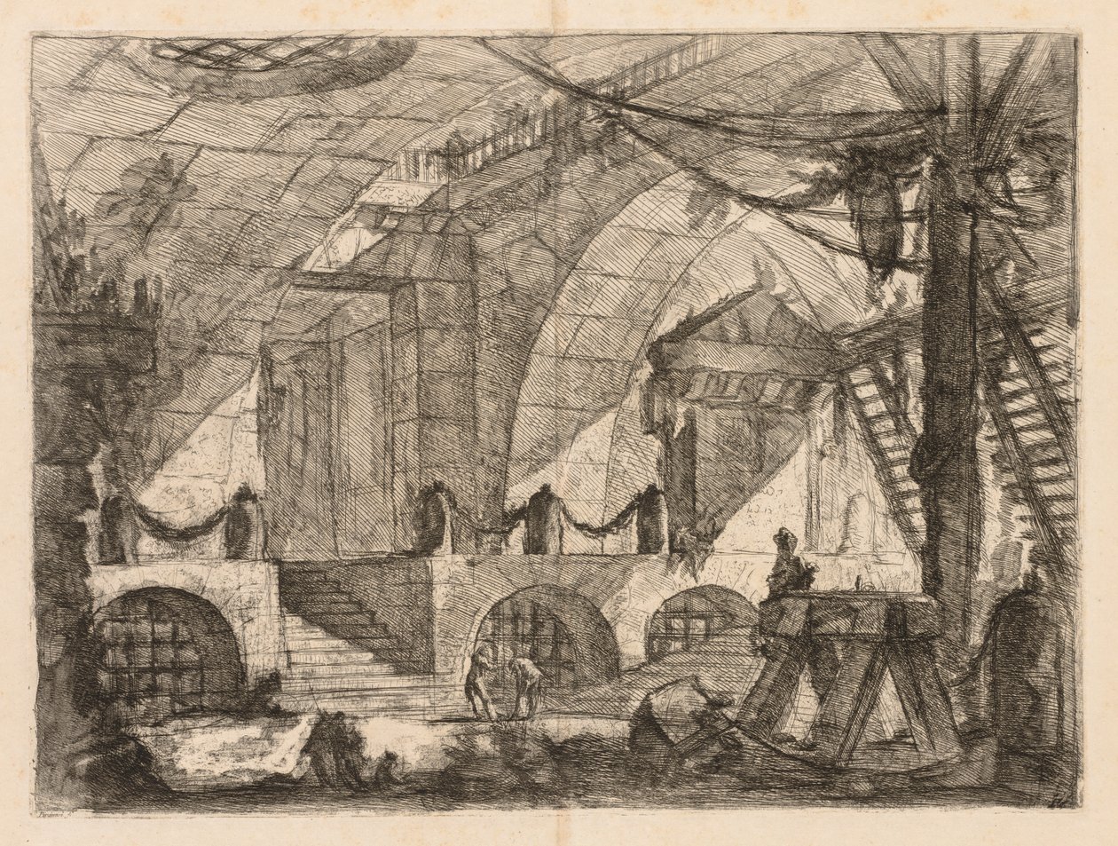 Fengslene: Et buet kammer med stolper og lenker av Giovanni Battista Piranesi