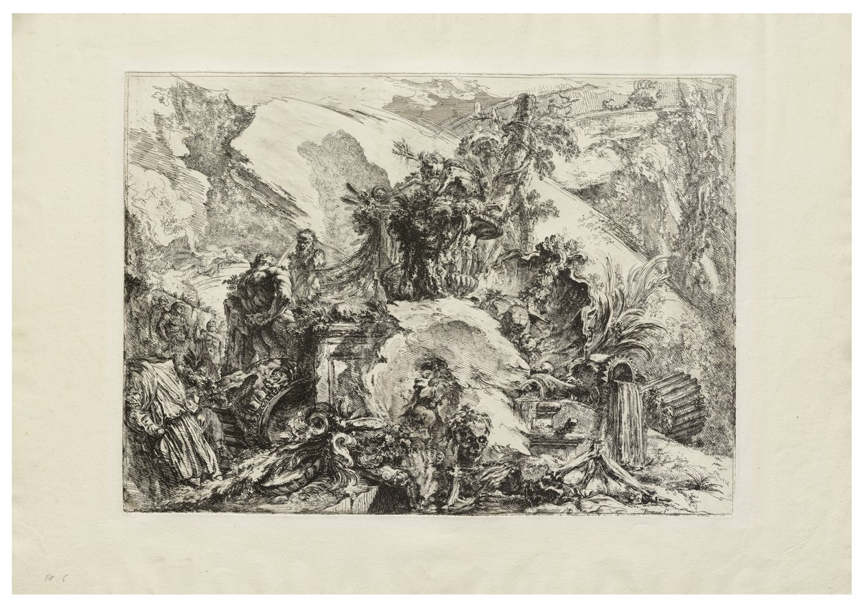 Skjelettene, ca. 1748 (etsing med gravering, tørrpunkt og polering på kremfarget papir) av Giovanni Battista Piranesi