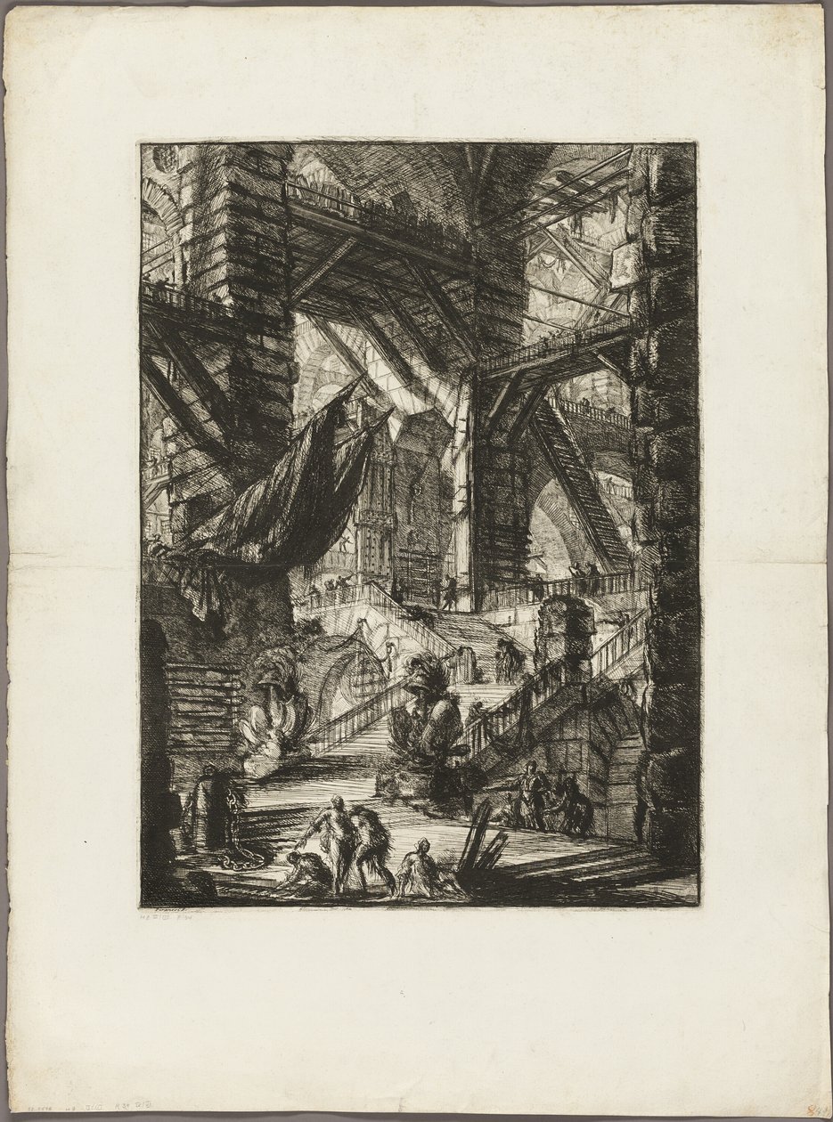 The Staircase with Trophies, plate 8 from Imaginary Prisons   1291231   no       norwegian Successfully Translated  Original: Portrait of an unidentified man, sketch for Signing of the Compact in the Cabin of the Mayflower Translat: Portrait of an unidenti av Giovanni Battista Piranesi