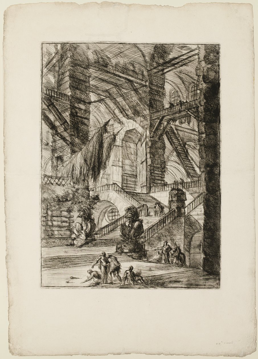 The Staircase with Trophys, plate 8 fra Imaginary Prisons av Giovanni Battista Piranesi