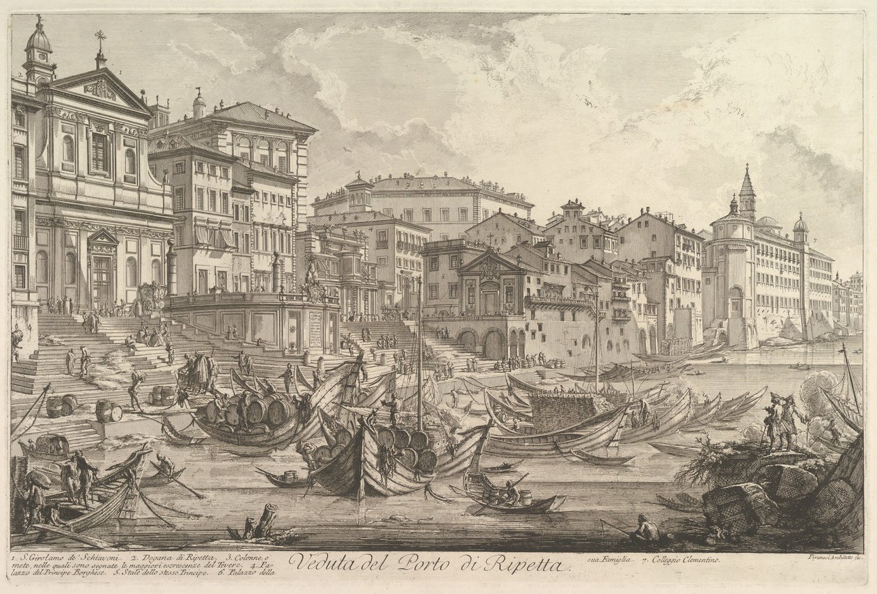Den mindre havnen, kalt Porto di Ripetta Utsikt over havnen i Ripetta, ca. 1753. av Giovanni Battista Piranesi