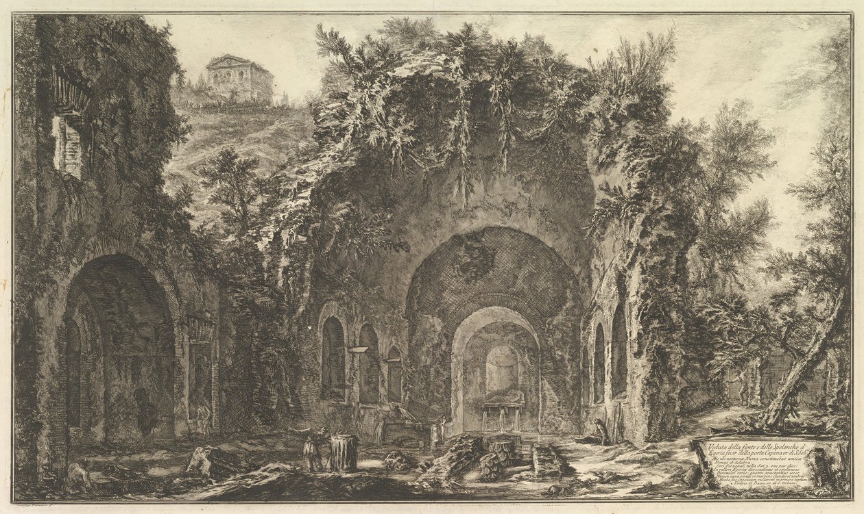 Den såkalte Grotto of Egeria Utsikt over kilden og grottene til Egeria utenfor ..., ca. 1766. av Giovanni Battista Piranesi