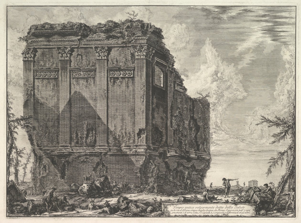 Det såkalte Salus-tempelet, på veien til Albano Ancient tempel, vanligvis kjent som ..., ca. 1763. av Giovanni Battista Piranesi